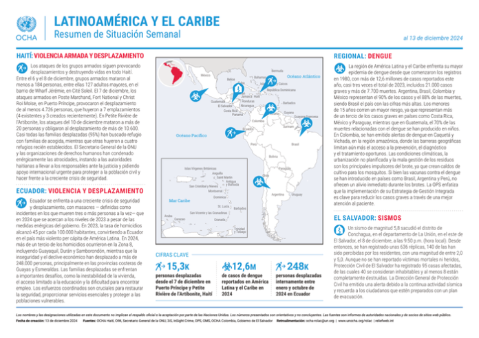 Latinoamérica y El Caribe Resumen de Situación Semanal al 13 de diciembre 2024